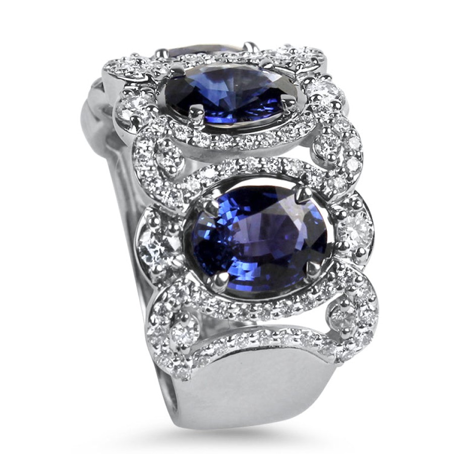 Jewelry Christopher Designs Stacking Rings | Christopher Designs 18K White Gold Sapphire And Diamond Halo Ring