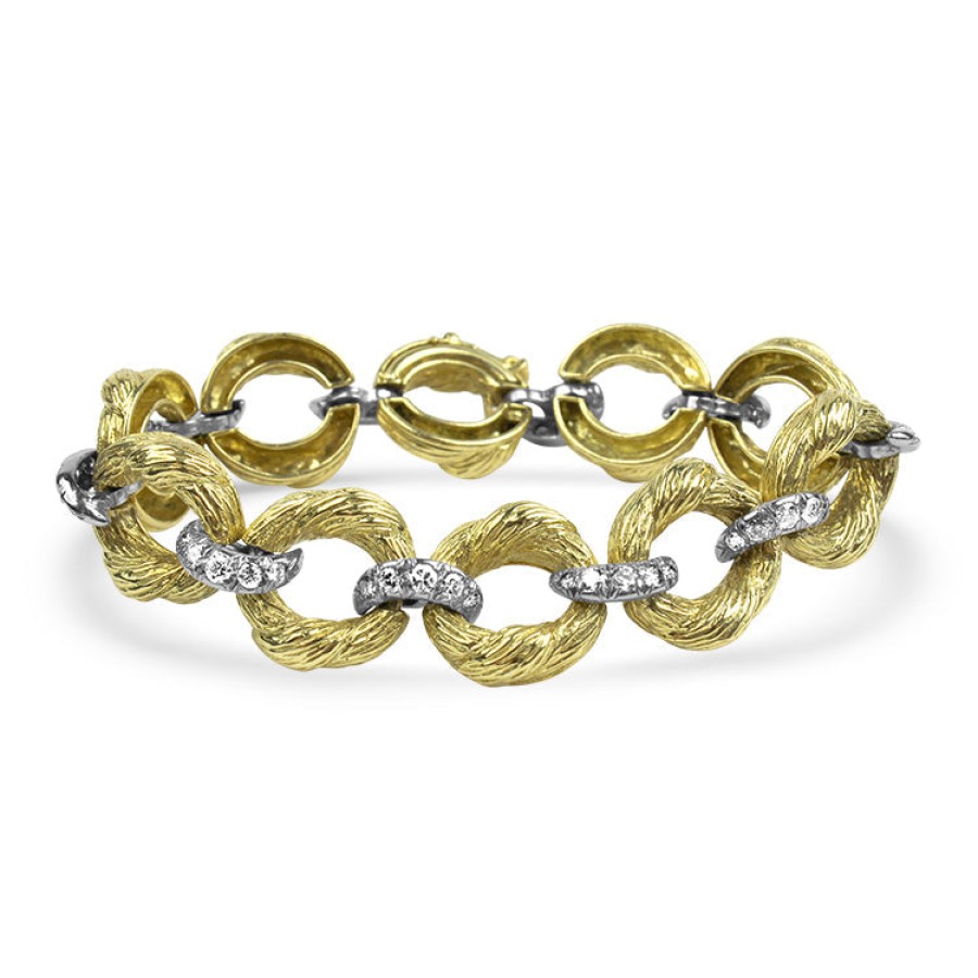 Estate PAGE Estate | Estate 18K Yellow Gold And Diamond Textured Link Bracelet