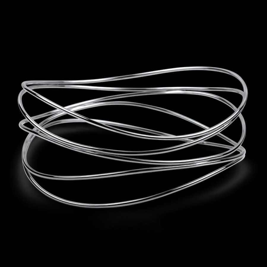 Estate Estate Tiffany & Co. | Tiffany & Co. Estate 18K White Gold Five-Wire Wave Bangle Bracelet