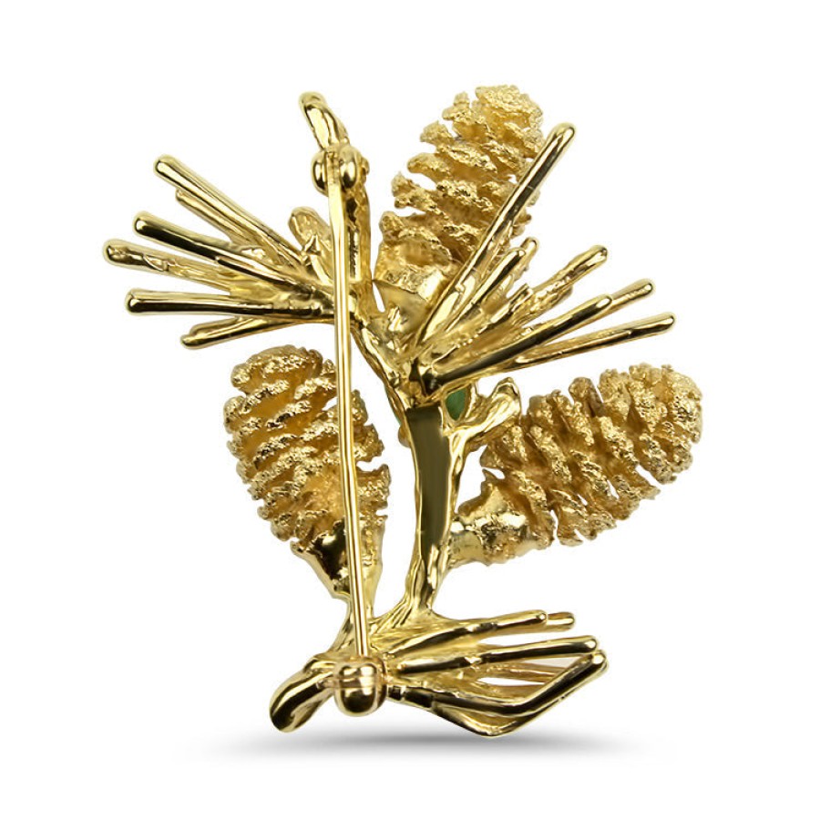 Estate PAGE Estate | Estate 14K Yellow Gold Tourmaline And Diamond Pine Cone Pin