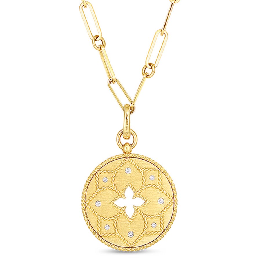 Jewelry Roberto Coin Diamond Necklaces & Pendants | Roberto Coin Venetian Princess 18K Yellow Gold Satin Diamond Medallion