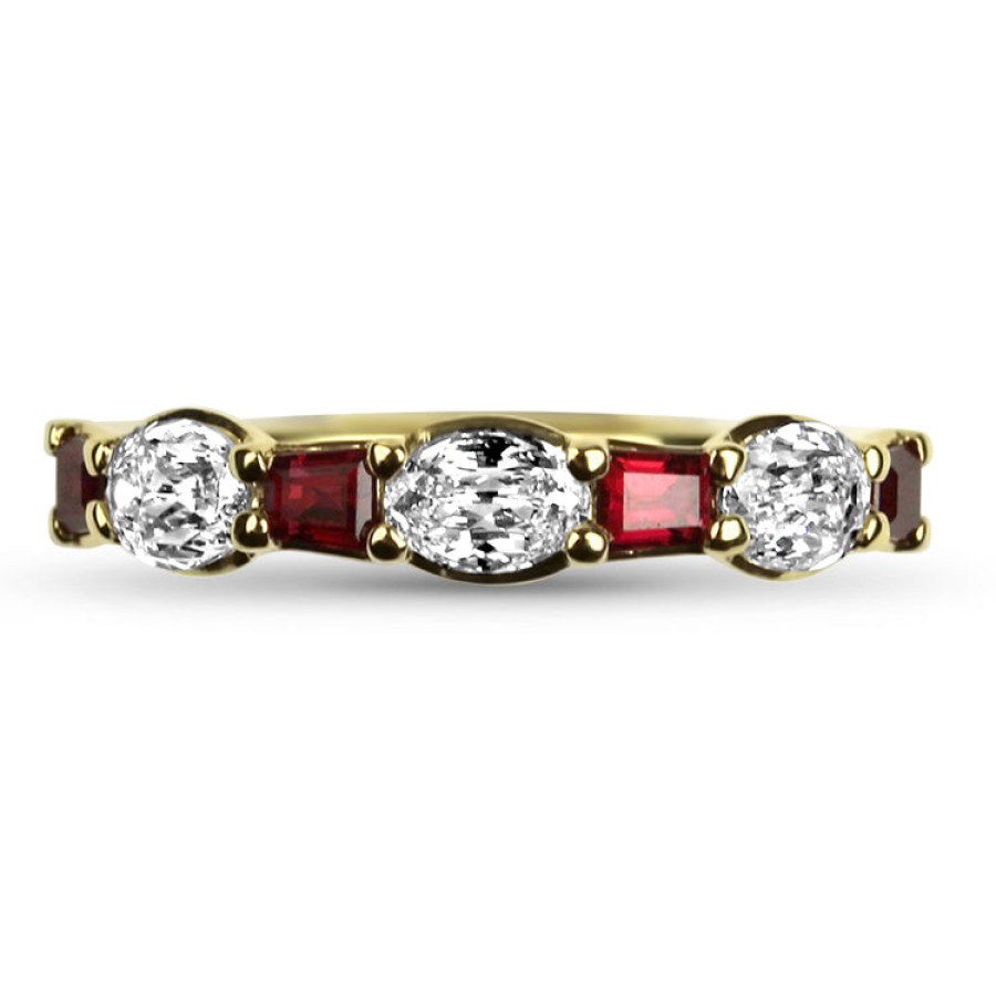 Jewelry Christopher Designs Diamond Rings | Christopher Designs 18K Yellow Gold L'Amour Crisscut Oval And Ruby Bag