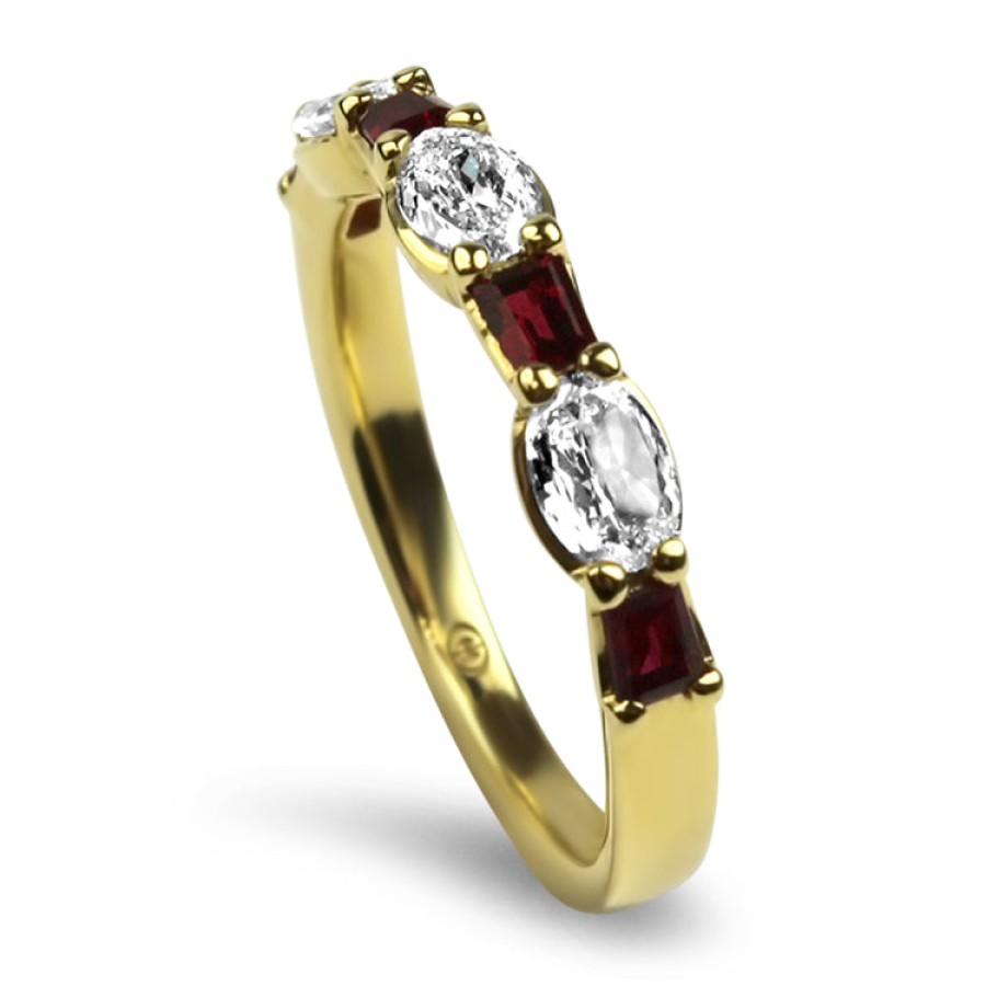 Jewelry Christopher Designs Diamond Rings | Christopher Designs 18K Yellow Gold L'Amour Crisscut Oval And Ruby Bag