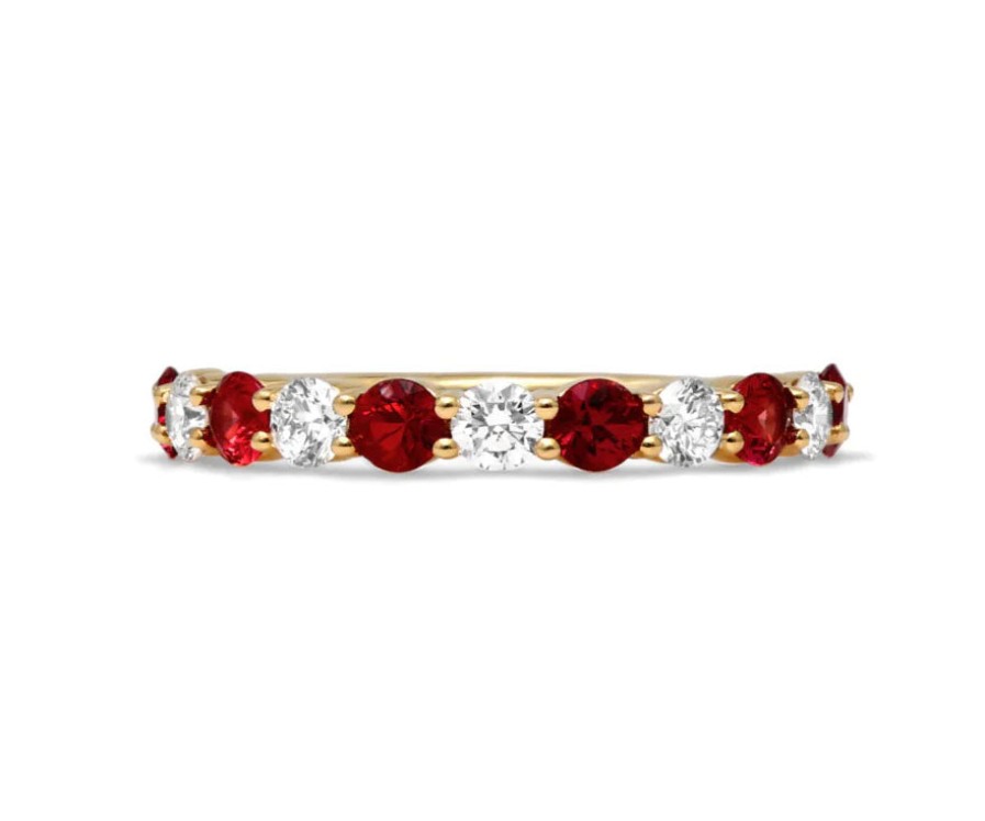 Jewelry Mark Henry Diamond Rings | Mark Henry 18K Yellow Gold "Everlong Slim Nine Stone" Ruby And Diamond