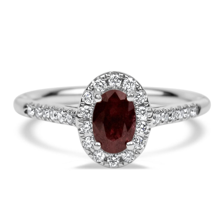 Jewelry Springer's Collection Diamond Rings | 14K White Gold Oval Ruby & Diamond Ring