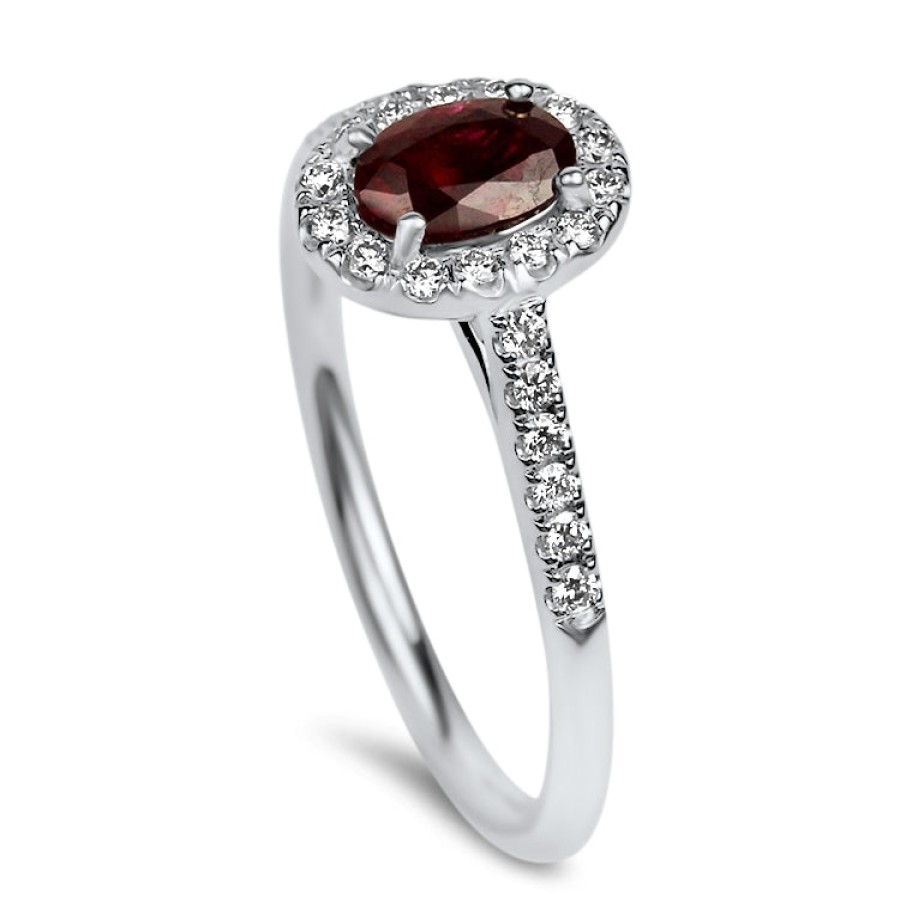 Jewelry Springer's Collection Diamond Rings | 14K White Gold Oval Ruby & Diamond Ring