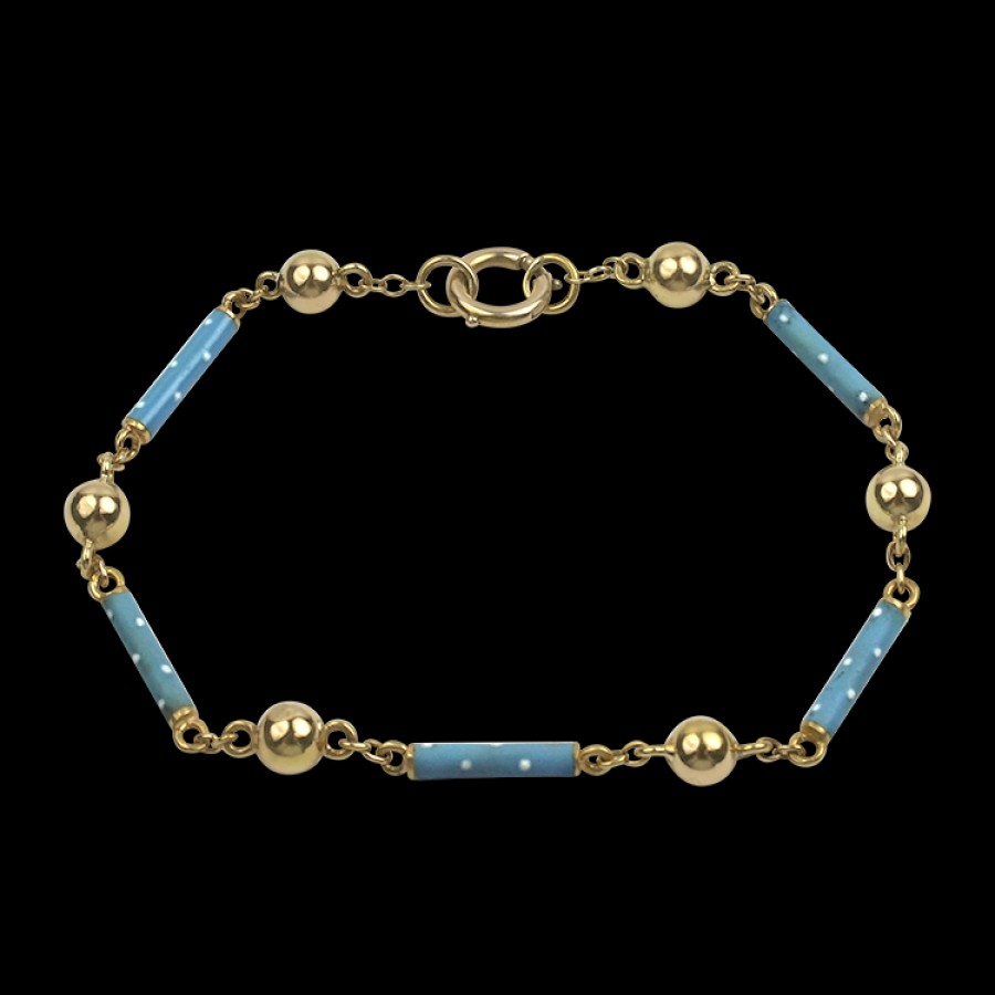 Estate PAGE Estate | Estate 14K Yellow Gold & Blue Enamel Bar Link Bracelet