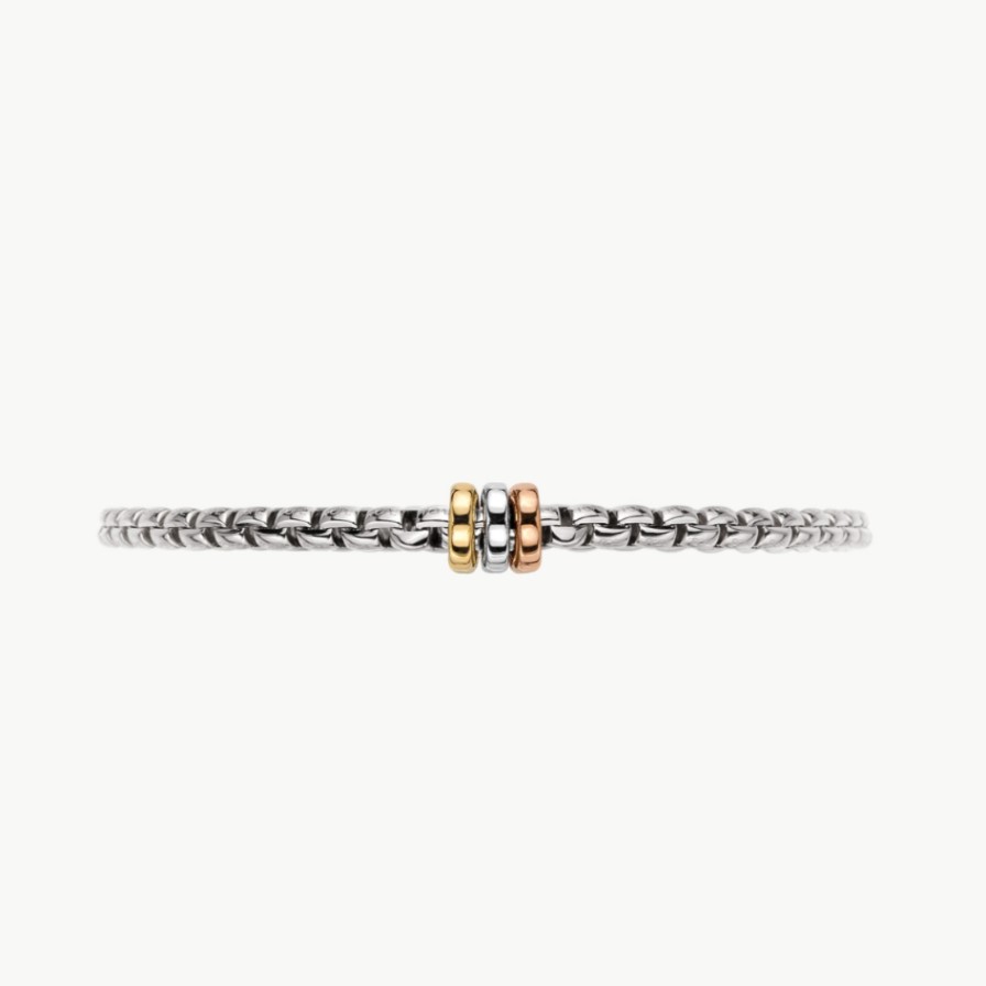 Jewelry Fope Bangle Bracelets | Fope Eka Tiny Flex'It Bracelet With Yellow, Rose & White Gold Rondells