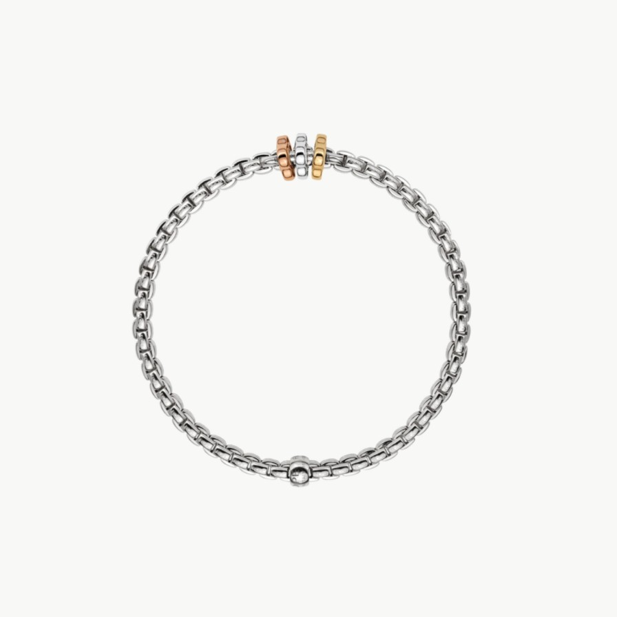 Jewelry Fope Bangle Bracelets | Fope Eka Tiny Flex'It Bracelet With Yellow, Rose & White Gold Rondells