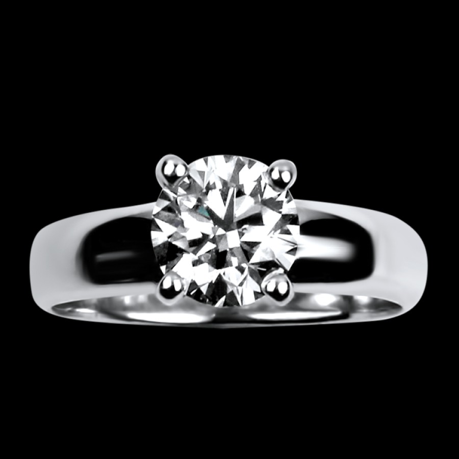 Estate PAGE Estate | Estate 14K White Gold 1.34Cts Solitaire Diamond Ring With Wide Band