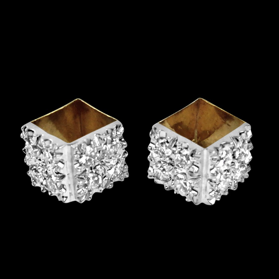 Estate PAGE Estate | Estate 14K White & Yellow Gold Cube Diamond Earrings