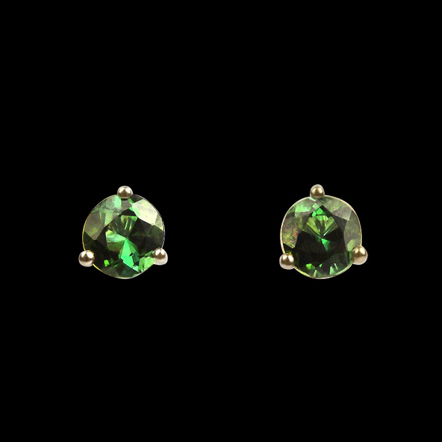 Jewelry Springer's Collection Stud Earrings | Springer'S Collection 18K White Gold Dark Green Tourmaline Stud Earrin