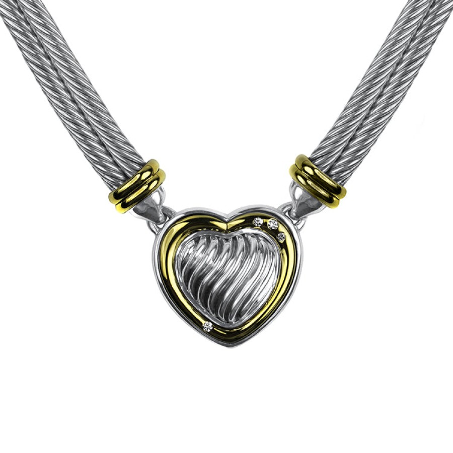 Estate Estate David Yurman | Estate David Yurman Sterling Silver And 18K Yellow Gold Cable Heart Di