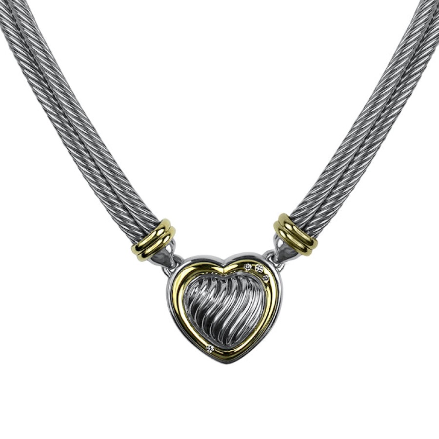 Estate Estate David Yurman | Estate David Yurman Sterling Silver And 18K Yellow Gold Cable Heart Di