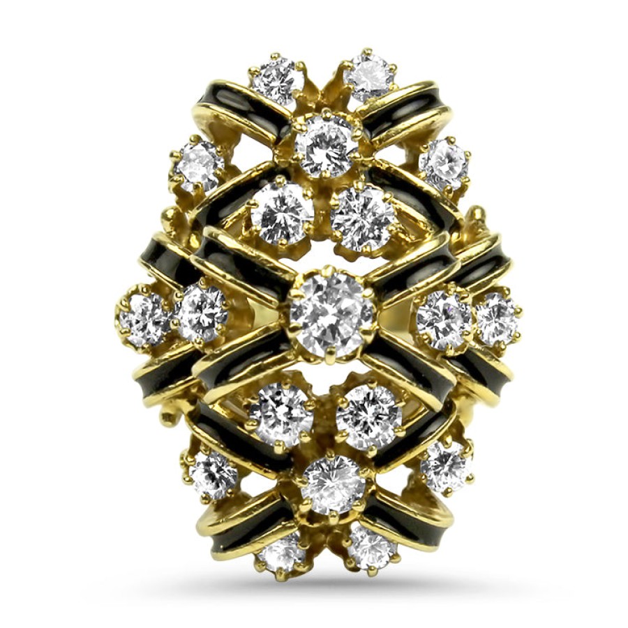 Estate PAGE Estate | Estate 18K Yellow Gold Diamond And Black Enamel Ring