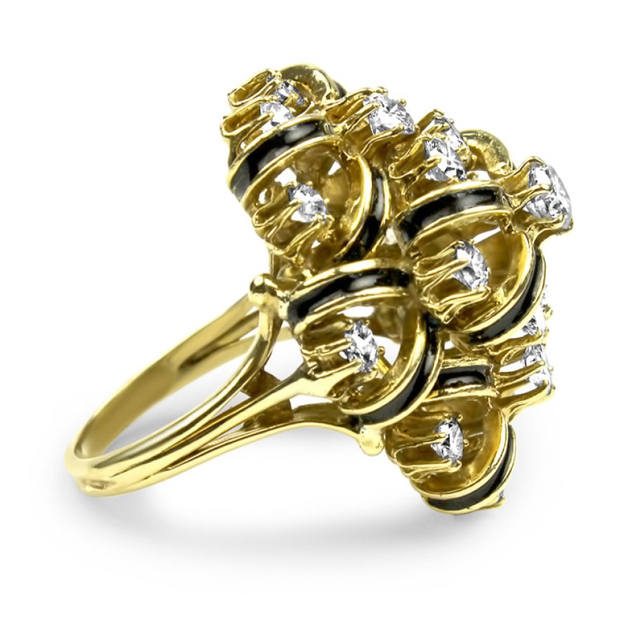 Estate PAGE Estate | Estate 18K Yellow Gold Diamond And Black Enamel Ring