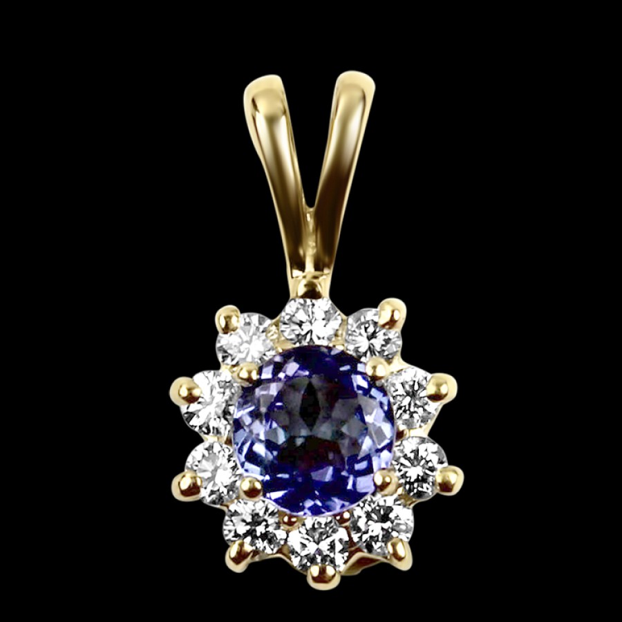 Estate PAGE Estate | Estate 14K Yellow Gold Tanzanite & Diamond Halo Pendant