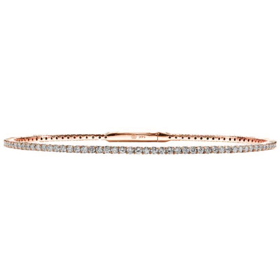 Jewelry Christopher Designs Bangle Bracelets | Christopher Designs 14K Rose Gold Crisscut Diamond Memory Cuff Bracele