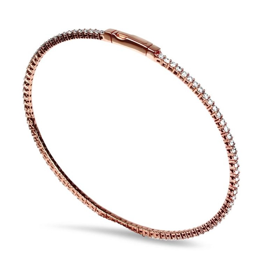 Jewelry Christopher Designs Bangle Bracelets | Christopher Designs 14K Rose Gold Crisscut Diamond Memory Cuff Bracele