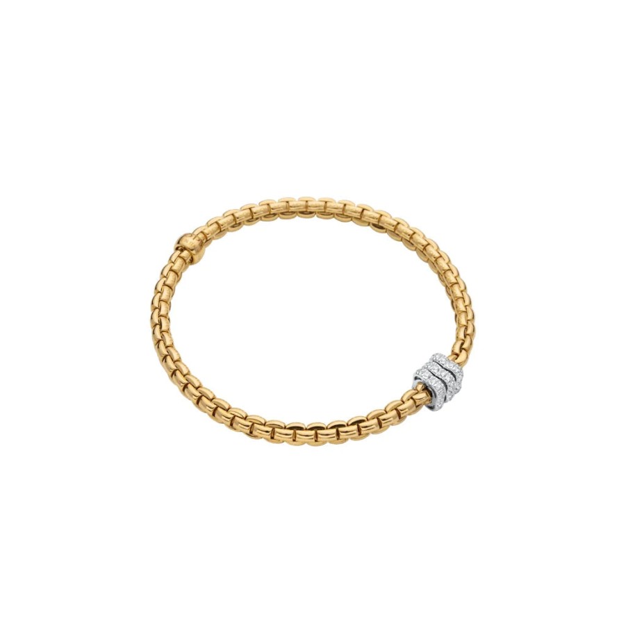 Jewelry Fope Bangle Bracelets | Fope 18K Yellow Gold Eka Flex'It Bracelet With Diamonds - Size Small