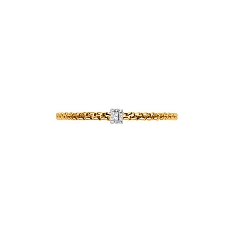 Jewelry Fope Bangle Bracelets | Fope 18K Yellow Gold Eka Flex'It Bracelet With Diamonds - Size Small