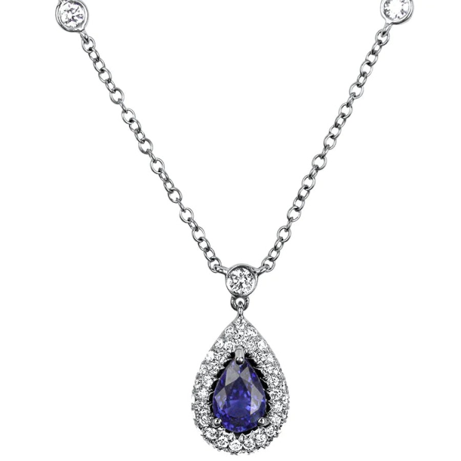 Jewelry Springer's Collection Pendants | Platinum And 18K White Gold Blue Sapphire And Diamond Necklace