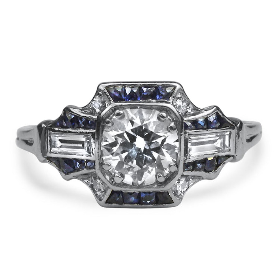 Estate PAGE Estate | Estate Art Deco Platinum Diamond And Sapphire Ring