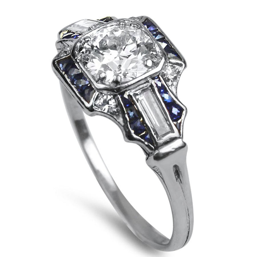 Estate PAGE Estate | Estate Art Deco Platinum Diamond And Sapphire Ring