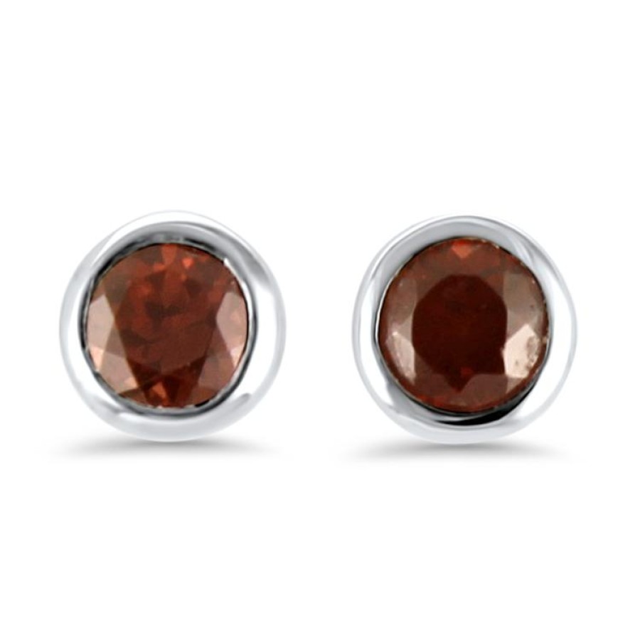 Jewelry Springer's Collection Stud Earrings | Garnet Bezel Stud Earrings