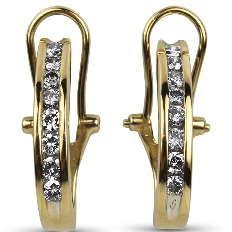 Estate PAGE Estate | Estate 14K Yellow Gold Channel Set Diamond J Hoop Earrings