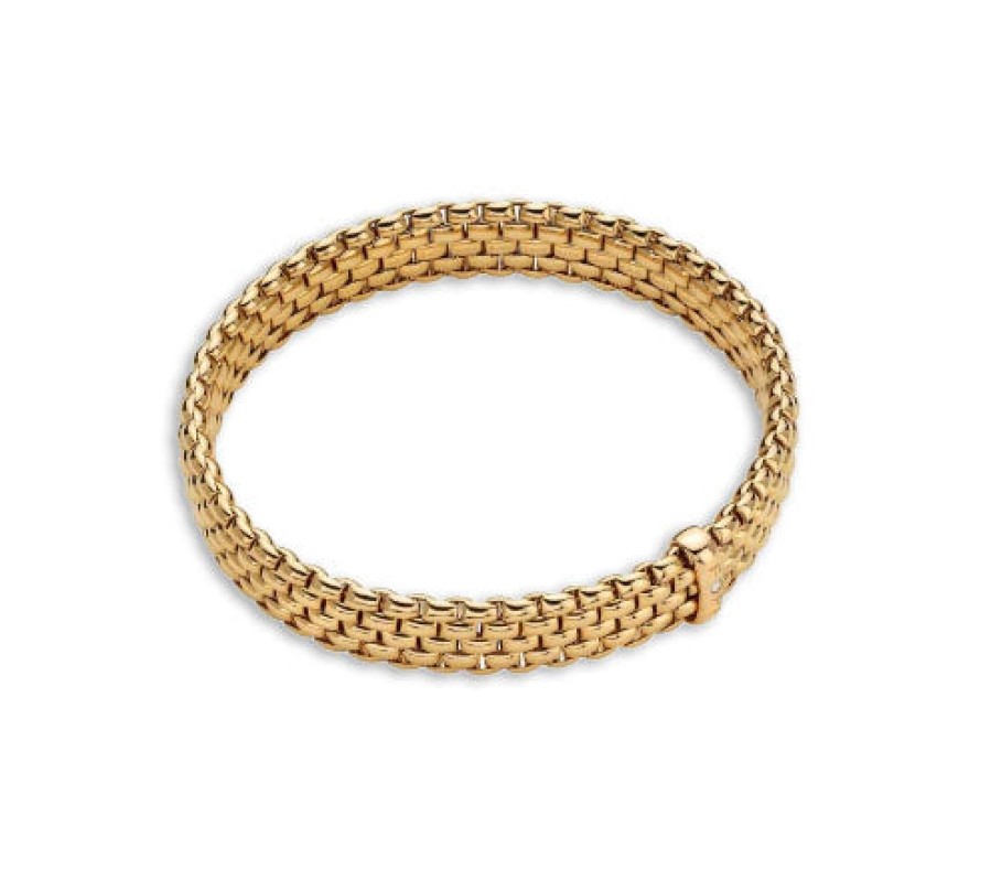 Jewelry Fope Bangle Bracelets | Fope 18K Yellow Gold "Panorama" Flex'It Bracelet With Diamond Rondel