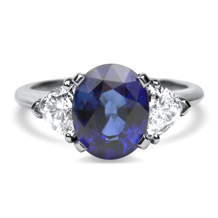 Jewelry Springer's Collection Diamond Rings | Platinum Blue Sapphire And Triangle Diamond Ring