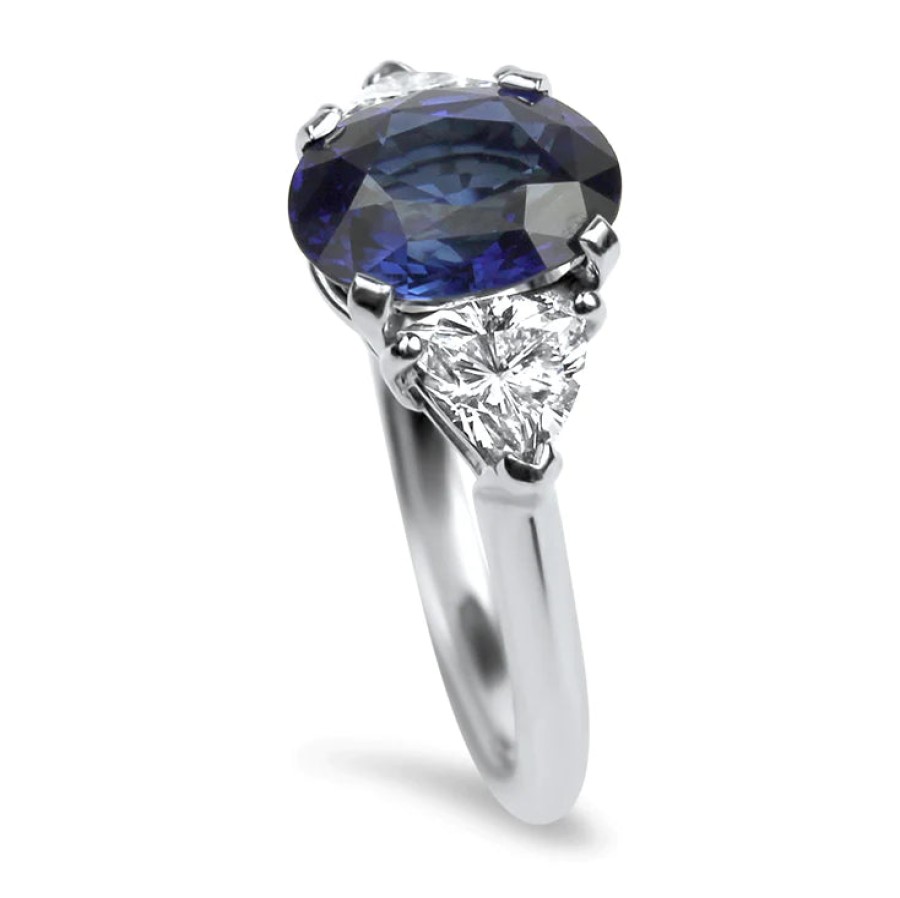 Jewelry Springer's Collection Diamond Rings | Platinum Blue Sapphire And Triangle Diamond Ring