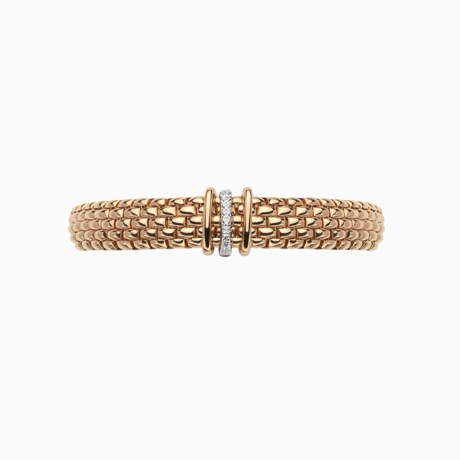 Jewelry Fope Bangle Bracelets | Fope Yellow Gold Panorama Flex'It Bracelet With Diamonds