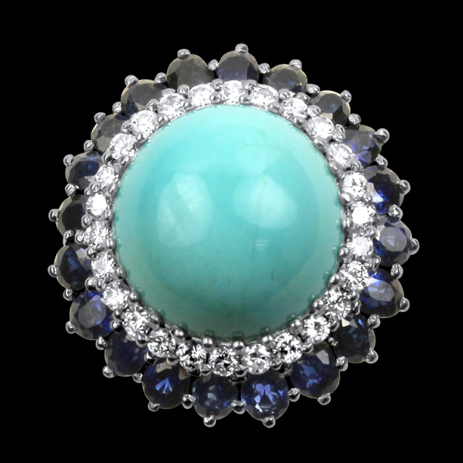 Estate PAGE Estate | Estate 14K White Gold Turquoise, Diamond, & Sapphire Ring