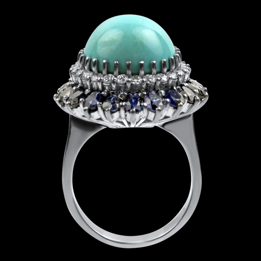 Estate PAGE Estate | Estate 14K White Gold Turquoise, Diamond, & Sapphire Ring