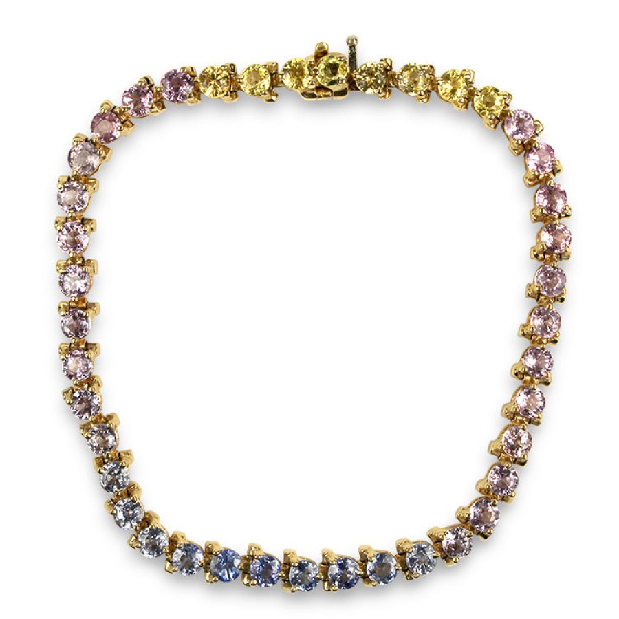 Estate PAGE Estate | Estate 14K Yellow Gold "Rainbow" Sapphire Line Bracelet