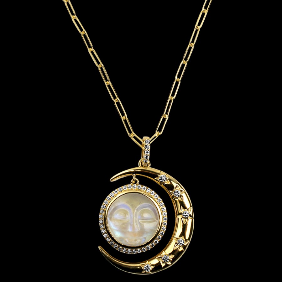 Jewelry Mark Henry Diamond Necklaces & Pendants | Mark Henry 18K Yellow Gold "Sweet Dream" Moonstone And Diamond Necklac