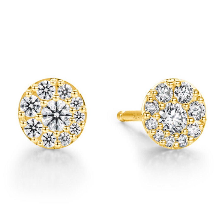 Jewelry Hearts on Fire Diamond Earrings | Hearts On Fire Tessa Circle 18K Yellow Gold And Diamond Cluster Studs