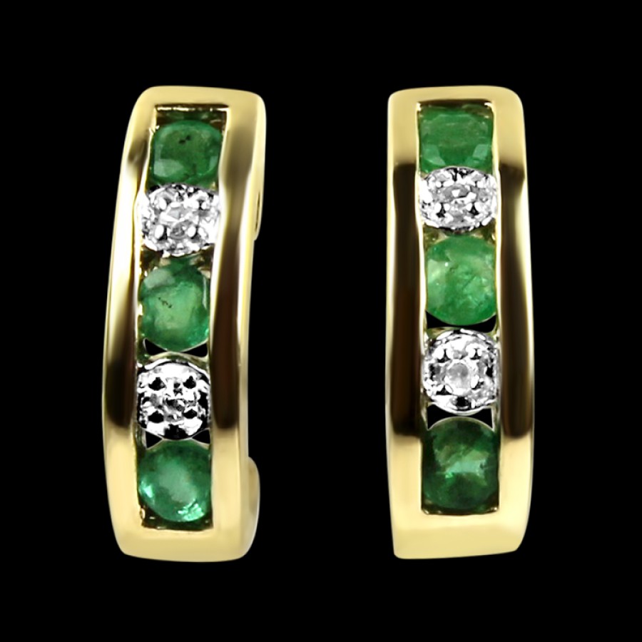 Estate PAGE Estate | Estate 10K Yellow Gold Emerald & Diamond Hoop Earrings