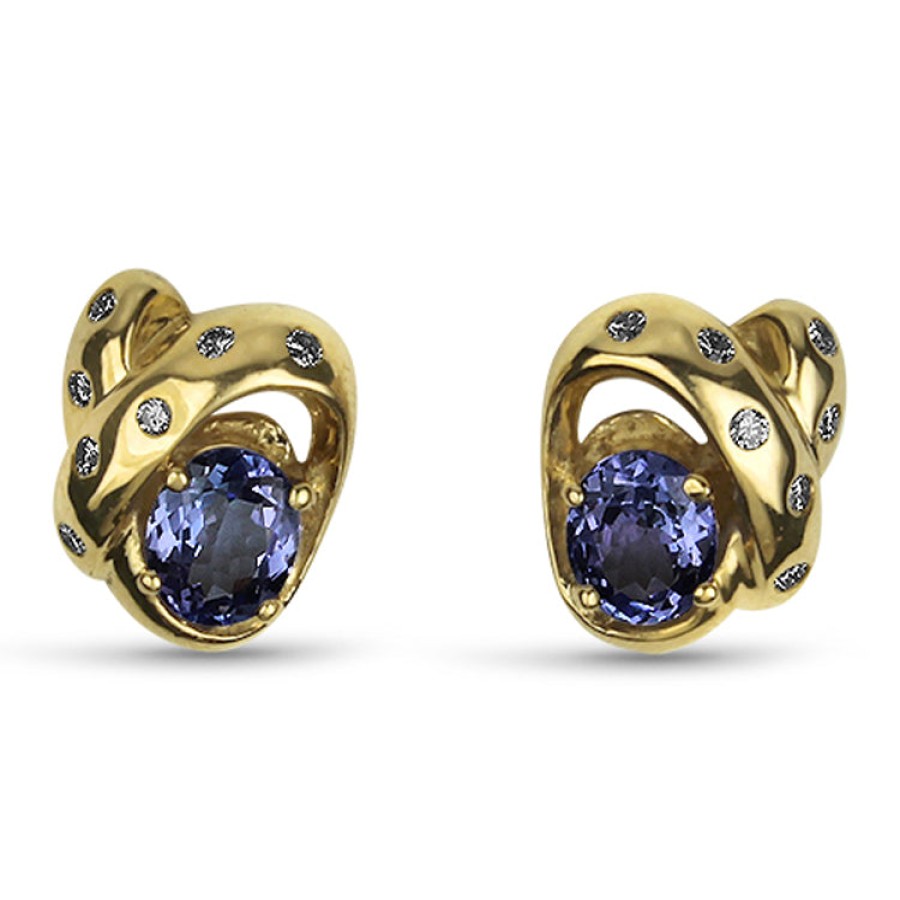 Estate PAGE Estate | Estate 14K Yellow Gold Oval Tanzanite And Diamond Ribbon Earrings