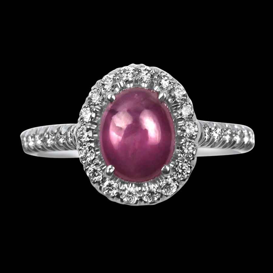 Jewelry Springer's Collection Diamond Rings | Suna Bros Platinum Oval Star Ruby And Diamond Halo Ring