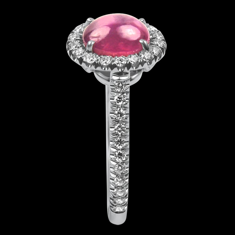 Jewelry Springer's Collection Diamond Rings | Suna Bros Platinum Oval Star Ruby And Diamond Halo Ring