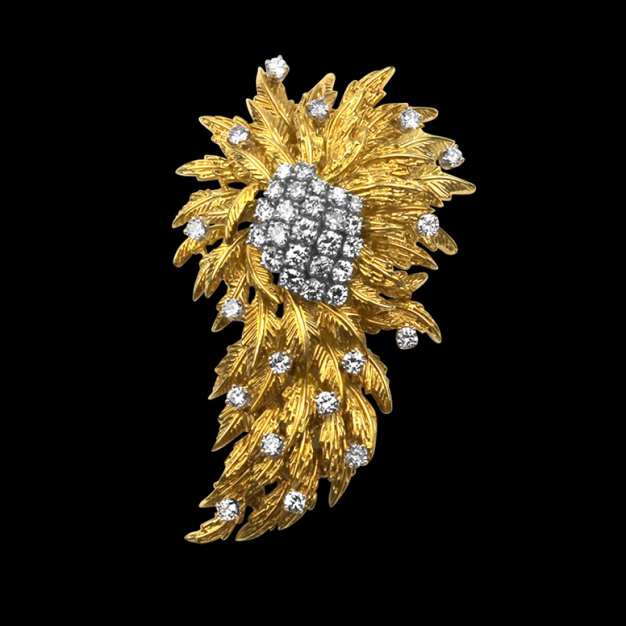 Estate PAGE Estate | Estate 18K Yellow & White Gold Diamond Leaf Cluster Brooch