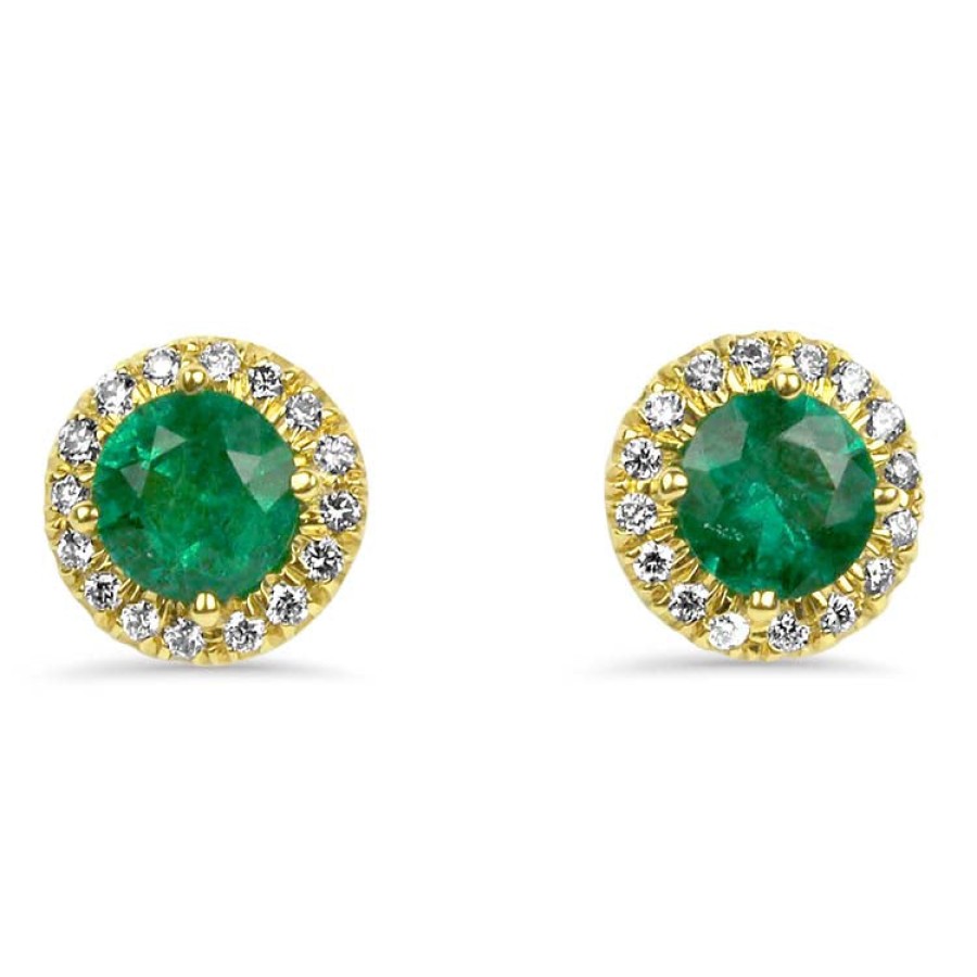 Jewelry Springer's Collection Stud Earrings | 18K Yellow Gold Emerald And Diamond Stud Earrings