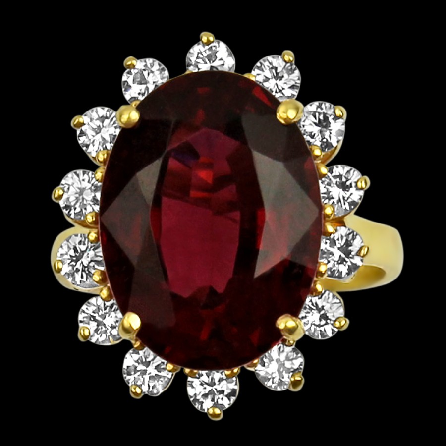 Estate PAGE Estate | Estate 18K Yellow Gold Rubellite Red Tourmaline & Diamond Ring