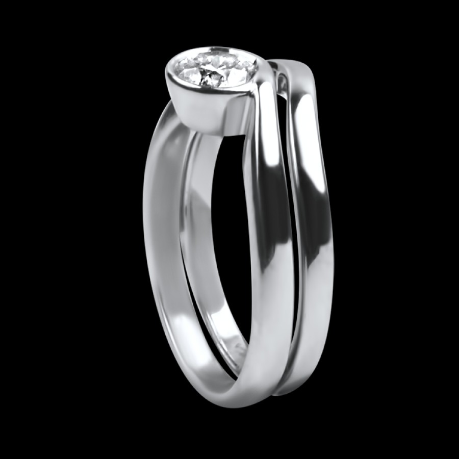 Estate PAGE Estate | Estate 18K White Gold Modern .52Ct Ideal-Cut Bezel Solitaire Diamond W