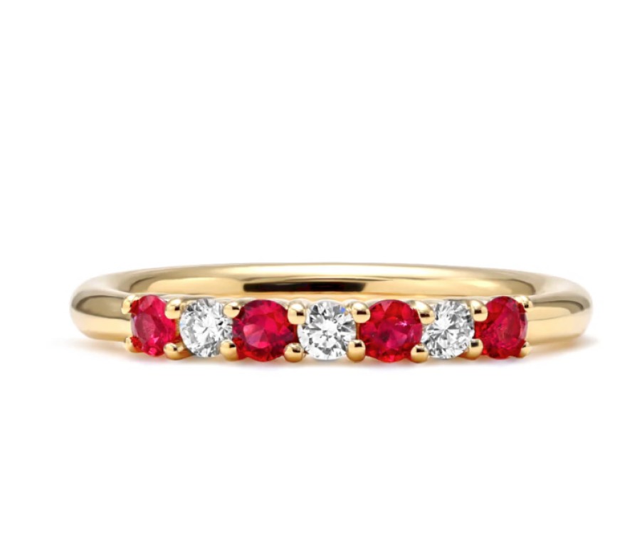 Jewelry Mark Henry Diamond Rings | Mark Henry 18K Yellow Gold "Everlong Slim Seven Stone" Ruby And Diamon