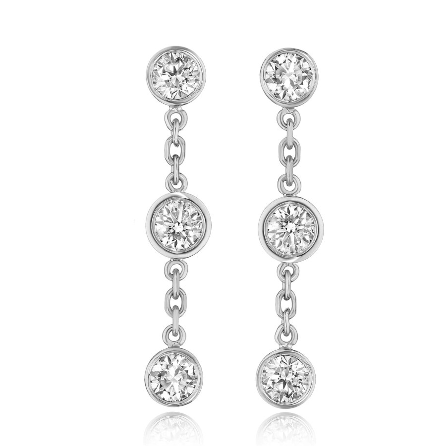 Jewelry David Weisz Diamond Earrings | David Weisz 18K White Gold Diamond Bezel Drop Earrings