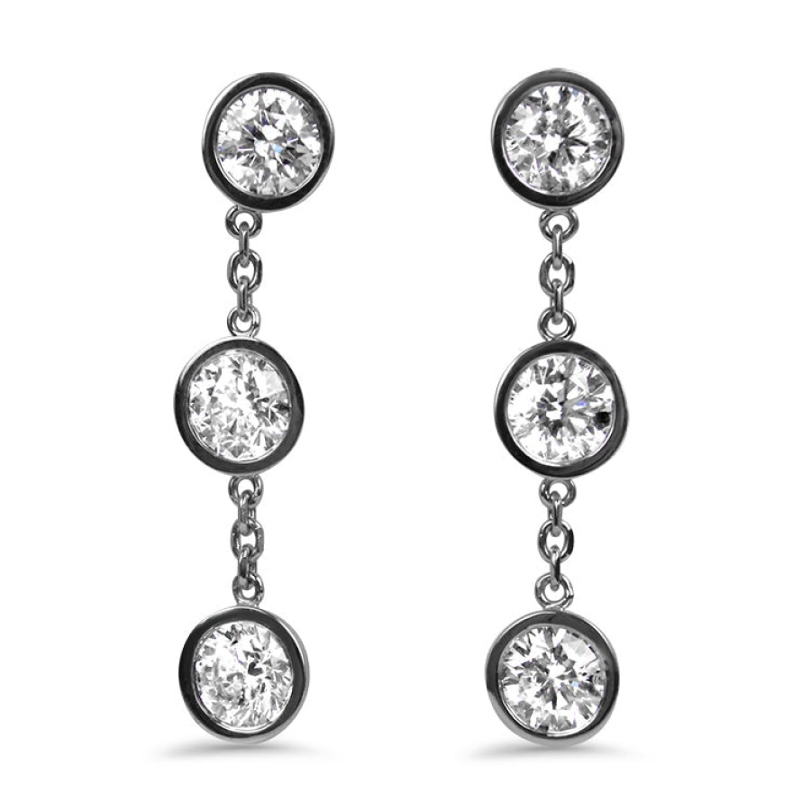 Jewelry David Weisz Diamond Earrings | David Weisz 18K White Gold Diamond Bezel Drop Earrings